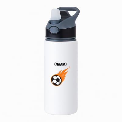 Hacebo® - Voetbal met eigen naam waterfles met rietje zwart - Voetbal - Voetballer - Sport - water fles - 650ML