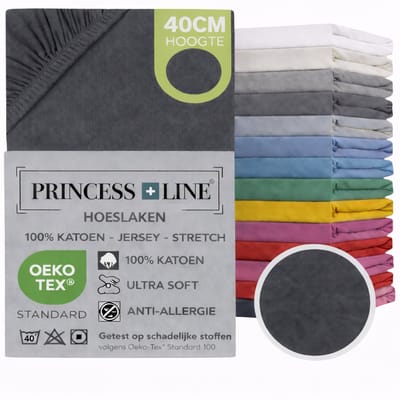 Princess Line- Comfortabel Ultra-Soft-Hoeslaken -100% katoen-Jersey -Stretch -Strijkvrij- Rondom elastiek-Hoekhoogte tot 30cm Eenpersoons -80x200-Antraciet