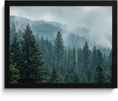 Poster in lijst - Fotolijst 40x30 cm - Posters - Naaldwoud - Bergen - Mist - Posterlijst zwart - Decoratie - Wanddecoratie woonkamer - Muurdecoratie slaapkamer