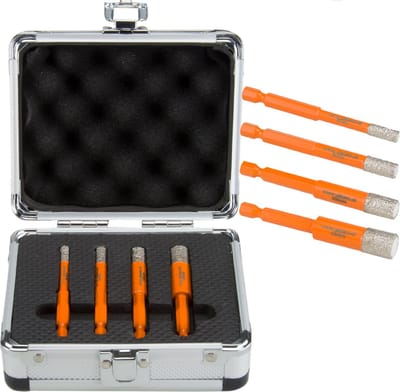 HEX Tegelborenset 6, 8, 10 & 13mm WAX Droog - Diamantboor - Premium Kwaliteit Electroplated Wax gevuld Tegelboor set - SPERO