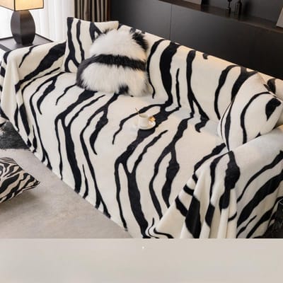 Konijn Pluche Bankhanddoek Herfst en Winter Volledig Omwikkelde Hoes Hoes Antislip Kussen Hoogwaardige Hoesdoek Verdikt Winter Zebrapatroon Deken 180*130 black