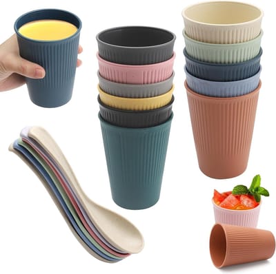 Herbruikbare Plastic Bekers 0.35 L in 6 Kleuren - Duurzame Koffiebekers voor Thuis en Feest - 12 Stuks