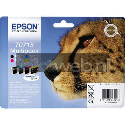 Voordeelpakket, 4 stuks Epson inktcartridges T07154012 cyaan/magenta/geel/zwart