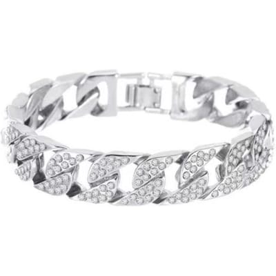 Bracelet Chaîne Cubaine Tendance Diamants Entiers Bracelet Hip Hop Européen et Américain Street Dance Homme white