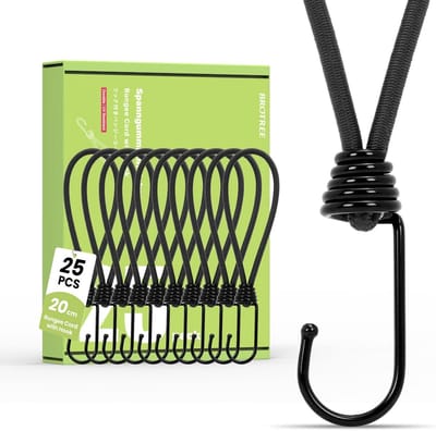 25x Zwarte Spanbanden met Haak 20cm - Robuuste Spanbanden voor Zeilen, Tenten en Afdekzeilen