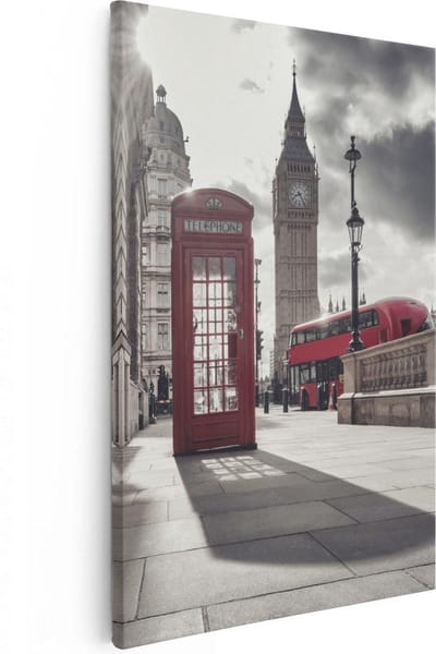 Artaza Canvas Schilderij Big Ben - 20x30 cm - Klein - Muurdecoratie Londen - Wanddecoratie Rode Bus - Schilderijen Op Canvas Skyline