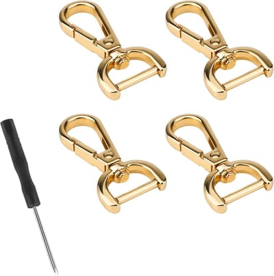 4 Stuks D-Ringen Schroeven, D-Ring Swivel Karabijnhaak met Kleine Schroevendraaiers voor Handtassen, Schoudertassen en Leeraccessoires (Goud)