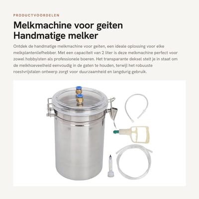 Dailygoods- Melkmachine 2L Capaciteit - Handmatige Melkmachine - Roestvrij Staal - Transparant Deksel - Duurzaam - Praktisch Gereedschap - Geitenmelker