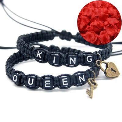 King & Queen Armband Set + Rozenblaadjes = Valentijn Cadeautje voor Hem en Haar - Valentijnsdag - Valentijn Cadeautje voor Mannen