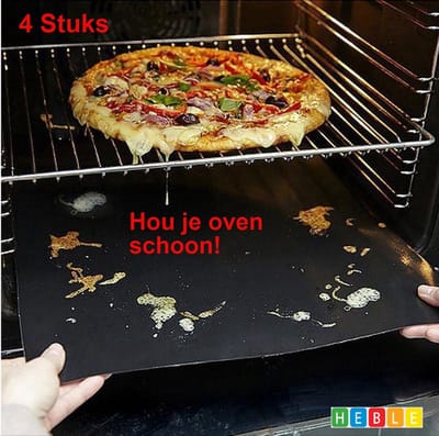 Grill Mat Voor Oven / BBQ - 4 Stuks - Hittebestendig Tot 290 Graden - Vaatwasser Bestendig - Zwart-Makkelijk Reinigend - van Heble®