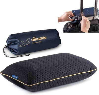 Ergonomisch Reiskussen met Traagschuim en Temperatuurregulerend Overtrek - Comfortabel Campingkussen 40 x 25 x 10 cm