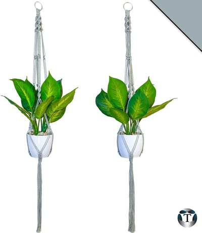 Luxe Plantenhangers | Grijs | Set van 2 stuks | 100 cm | 100% Katoen | Handgemaakt | Macramé | Plantenpot Ophangen | Binnen & Buiten | Planten | TheOldOmen |