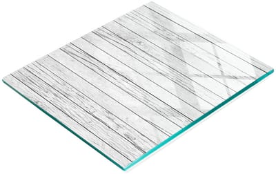 Glazen serveerplank met afbeelding, wit hout, 60x52 cm