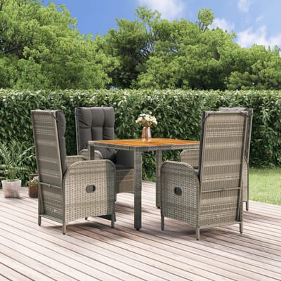 vidaXL - 5-delige - Tuinset - met - kussens - poly - rattan - grijs