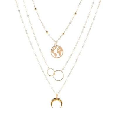 Jomide Ketting Retro Maan - Goudkleurig - 3 delig