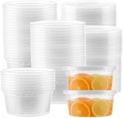 Dailygoods- Plastic Bekers Herbruikbaar 350ml - 48 Stuks - Lekvrij - Kunststof Containers - Deli-Containers - Transparant - Voedselcontainers