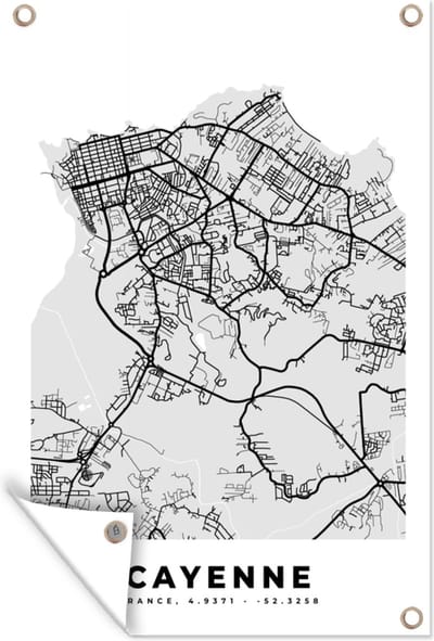 Muurdecoratie Plattegrond - Cayenne - Stadskaart - Kaart - Frankrijk - 120x180 cm - Tuinposter - Tuindoek