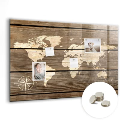 Tulup Glassboards - Wereldkaart van het bord Magneetbord - 90 cm x 60 cm - Bruin Foto Magneetbord - Gratis 5 Sterke Magneten - Stylish Memo Board - Memobord Glas - Magnetisch Bord Kind - Organiseer Je Bureau - Memo Bord