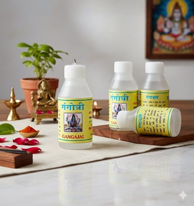 Puur 100% Gangajal Heilig Water voor Pooja & Rituelen - Authentiek Ganges Water uit India - 1 x 50 ml - Spirituele Reiniging met Kajal Sticker