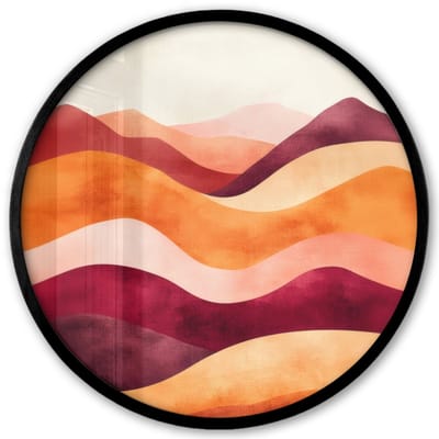 Poster in lijst Rond - Fotolijst 40x40 cm - Posters - Abstract - Landschap - Golven - Ronde posterlijst zwart - Decoratie - Wanddecoratie woonkamer - Muurdecoratie slaapkamer
