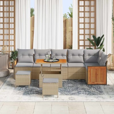 vidaXL - Tuinbank - Set - 9 - st - 9-Aantal - zitplaatsen - Beige - en - Lichtgrijs