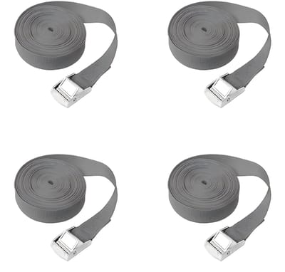 Bindriemen - 4 stuks - met bevestigingsmiddelen van zinklegering - geschikt voor motorfietsen/auto's/fietsen/fietsen/bagage/mobiele trekkracht-25mm*5m-Grijs