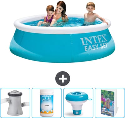 Intex Rond Opblaasbaar Easy Set Zwembad - 183 x 51 cm - Blauw - Inclusief Zwembadfilterpomp - Chloor - Chloordrijver - Zwembadgids