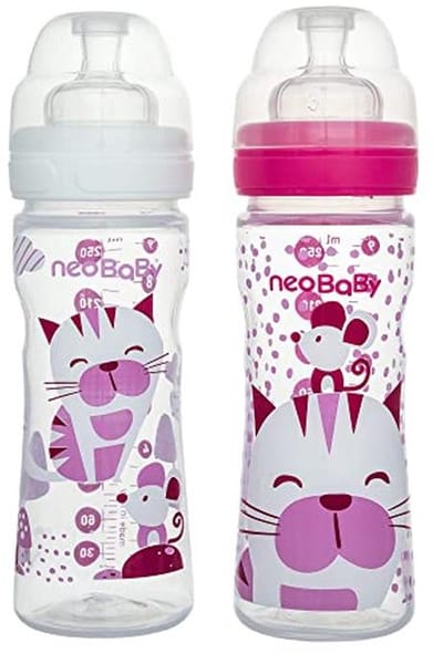 Brede Hals Babyfles met Siliconen Piston - 250 ml, Roze, Instelbare Doorstroming - Geschikt voor 2 Maanden en Ouder