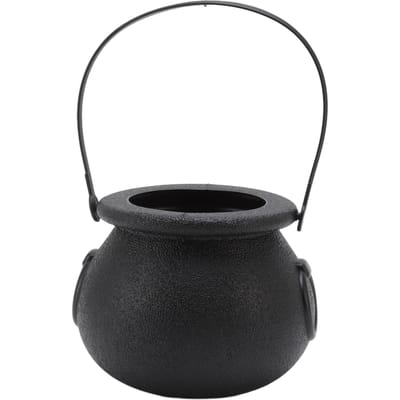 Seau à bonbons en plastique noir, chaudron portable, bouilloire, décoration de fête d'Halloween avec poignée pour enfants
