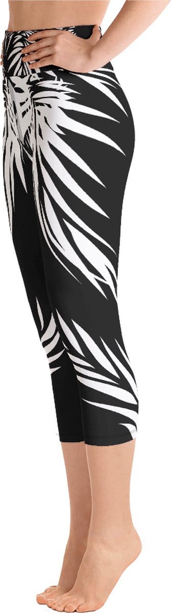 Sportlegging - Capri 3/4 - design Tiger Power Up - High Waist - Dry Fit - High Performance - 4way stretch - unieke print - UPF 50+ - Hardloop - Yoga - Fitness - Dans  - Pilates - Training - sportbroek – zwart wit - maat L
