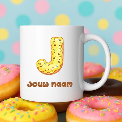 Mok - Donut letter J – Gepersonaliseerd met naam – Grappige Mokken