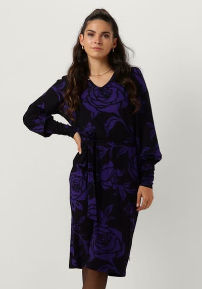 Jansen Amsterdam Vbf501 Jersey Print Dress With V-neck Jurken Dames - Rok - Jurk - Paars - Maat XS