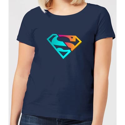 Justice League Neon Superman Women's T-Shirt - Navy - S