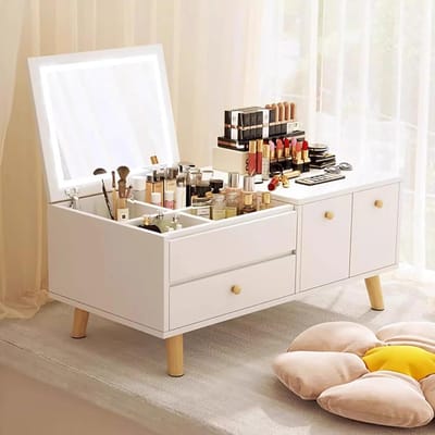Kaptafel met spiegel - Make-up tafel - Slaapkamer inrichting - Verstelbare helderheid - 596 cm breed - Grijs