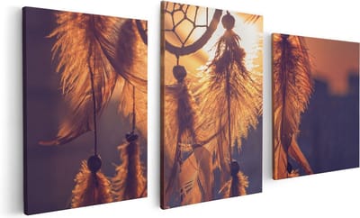 Artaza Canvas Schilderij Drieluik Amulet van de Indianen - Symbool - Ketting - 120x60 - Foto Op Canvas - Canvas Print