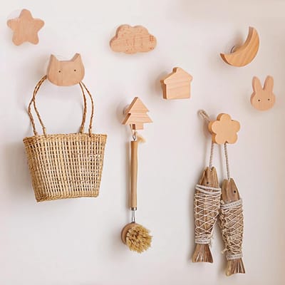 SNJY® Kinderkapstok - Kapstok Kind - Kinderkast - 8 Stuks - Hout - Bruin
