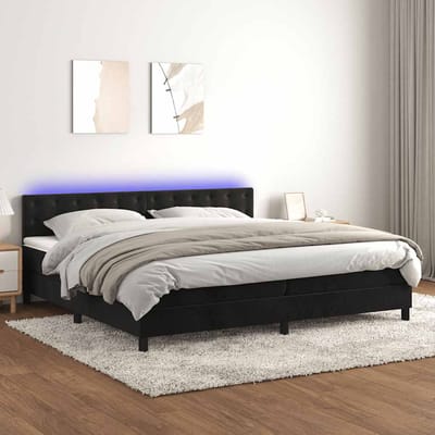 vidaXL - Boxspring - met - matras - en - LED - fluweel - zwart - 200x200 - cm