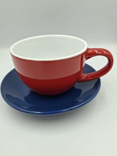 Retro Koffieset - Tas (rood) + onderbord (blauw)- Mok-drop-actie bij De Woonbiotoop