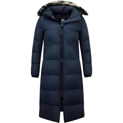 Winterjas Dames - Extra Lang - met Nep Bontkraag - Blauw