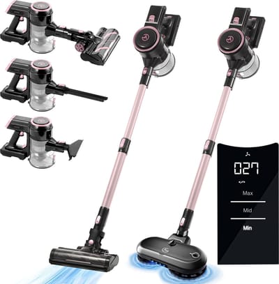 AG4200+ Steelstofzuiger Draadloos – Met Dweilfunctie 2 in 1 – Rose Gold – Krachtige Stofzuiger Zonder Zak – Geschikt voor Dierenharen – Compact & Lichtgewicht Kruimeldief