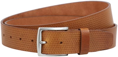 Landley Leren Herenriem met Visgraat Structuur – 4,0 cm Breed - Luxe Jeans Riem - Cognac - Lengte totaal 100 cm / Riemmaat 85