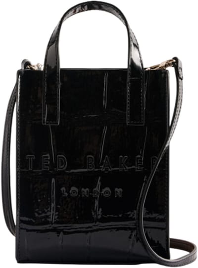 Ted Baker handtas schoudertas Gatocon Croc Effect Mini Icon Bag Jet - Black zwart