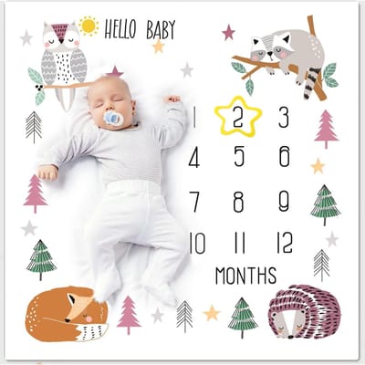 Ylsteed Pasgeboren Mijlpijlankens Dekens Baby Maandelijkse Groei Souvenirs Baby Foto Shoot Achtergrond Deken Bijpassende Houten Cijfers Kaart (as the picture,100X100)