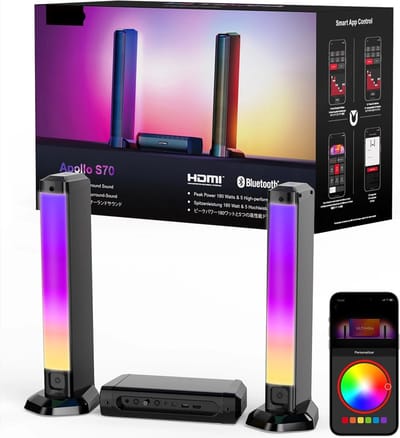 Soundbar - 2-in-1 - 5.0ch Soundbar voor TV - Afneembare soundbar - Luidsprekers - Luidsprekerkabels - Speaker - Stereo - BT 5.3 - 180W - RGB-Verlichting - Zwart