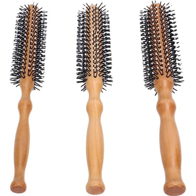 3 Brosse à Cheveux Ronde Portable Taille Voyage Poignée Antistatique Brosse de Coiffage en Bois pour Hommes Femmes black