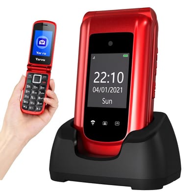 Yarvu - Flip 1 - 4G Senioren Mobiele Telefoon + Oplaadstation - Big Button GSM - Grote Toetsen & Cijfers - SOS Knop - Rood