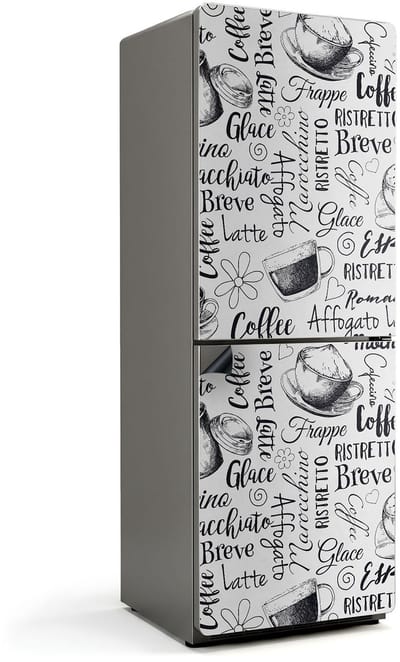 Wallfluent Magnetische Koelkastmat - Koffiekopjespatronen Koelkast Magneet Sticker - 70 cm x 190 cm - Zwart Magnetische Koelkastmat - Magneetfolie Koelkast - Decoratieve Koelkast Cover Sticker Magneet - Verwijderbare Koelkast Decoratie