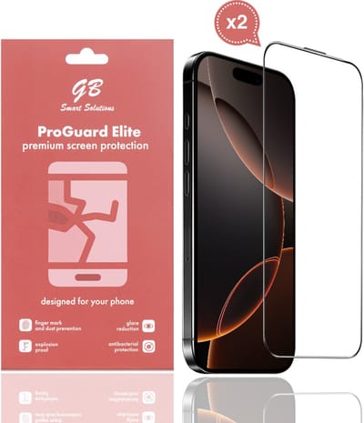 GB ProGuard Elite Screenprotector voor iPhone 16 Pro - 2 stuks – Gehard Glas – Volledige Dekking – Krasbestendig & Schokabsorberend