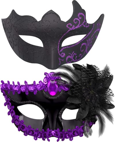 Elegante Venetiaanse Maskers voor Feesten en Halloween - Zwart en Paars met Strass voor Koppels en Volwassenen