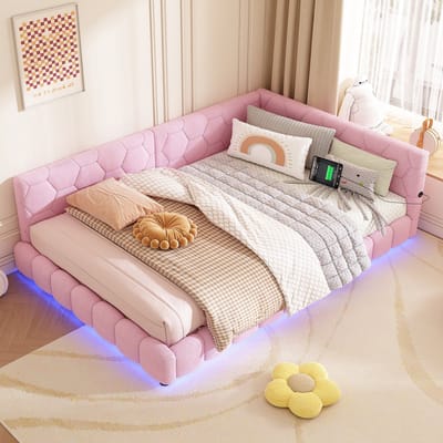 Ligbed - 140*200cm Ligbed - Slaapbank - zonder matras - 16 kleuren Omgevingslicht - USB-poort - Type-C - Roze